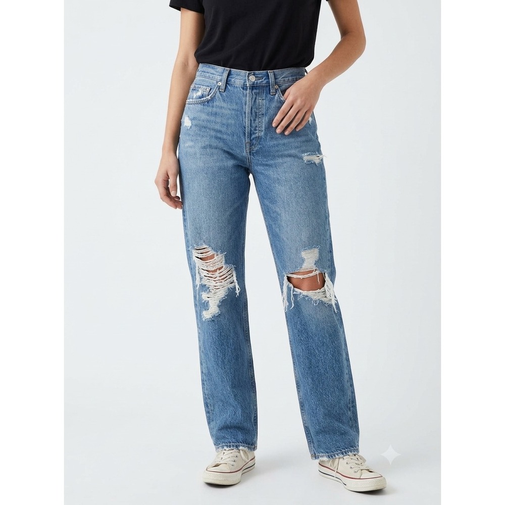 Agolde 90's Mid Rise Loose Fit Straight Jeans Distressed Blue A069C-811 Size 24